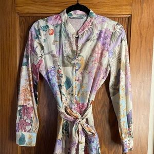 Zara High neck linen bird floral dress